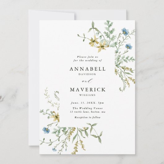 Delicate Wildflower Moderne Boho Bloemen Bruiloft Kaart (Voorkant)