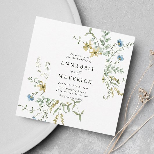 Delicate Wildflower Moderne Boho bruiloft Kaart