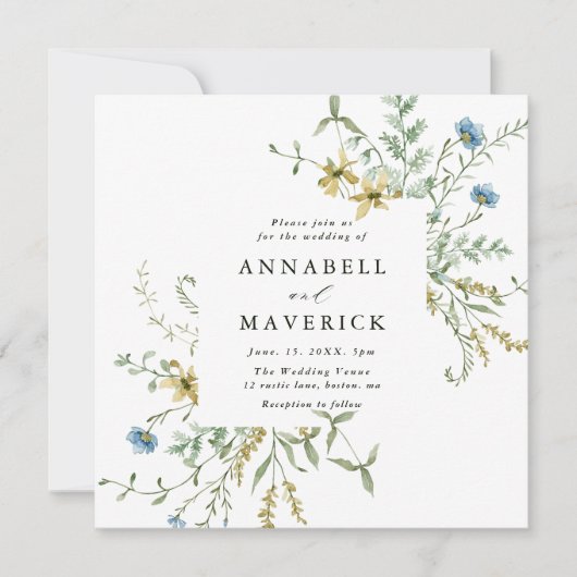 Delicate Wildflower Moderne Boho bruiloft Kaart (Voorkant)