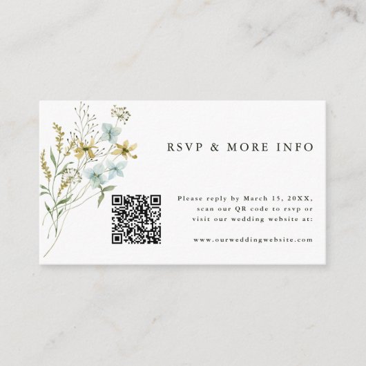 Delicate Wildflower Moderne Boho Bruiloft RSVP Informatiekaartje (Voorkant)