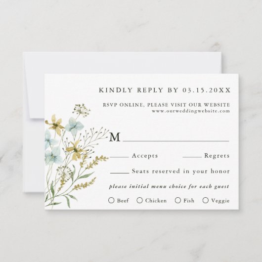 Delicate Wildflower Moderne Boho bruiloft RSVP Kaartje (Voorkant)