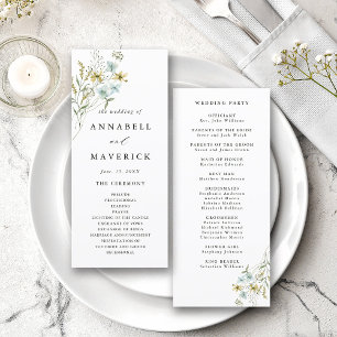 Delicate Wildflower Moderne Boho Trouwceremonie Programmakaart