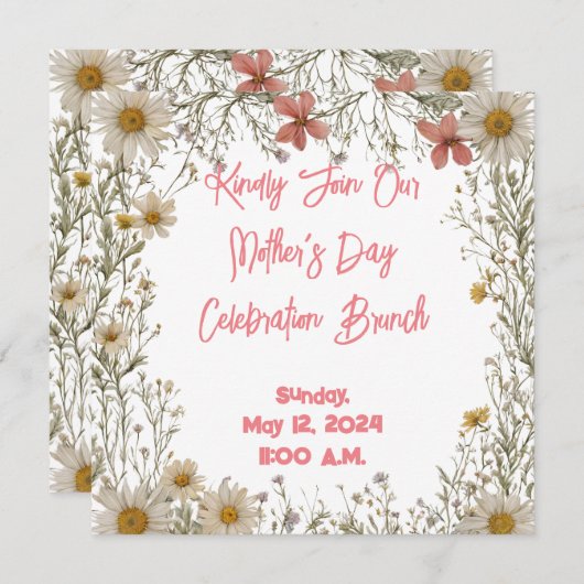 Delicate Wildflower Moederdag Brunch Uitnodiging (Voorkant / Achterkant)