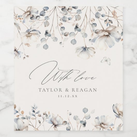 Delicate Wildflower Waterverf met liefde ID1102 Wijn Etiket (Enkel label)