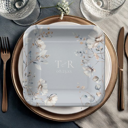 Delicate Wildflower Waterverf Trouwblauw ID1102 Papieren Bordje