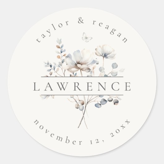 Delicate Wildflower Waterverf Trouwnaam ID1102 Ronde Sticker (Voorkant)