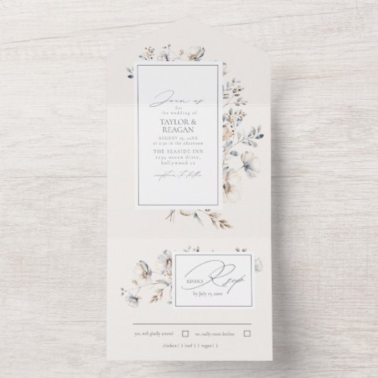 Delicate Wildflower Waterverf Wedding ID1102 All In One Uitnodiging (Binnen)