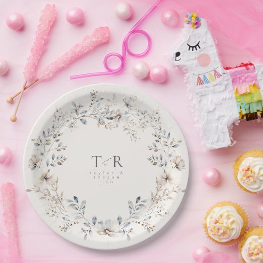 Delicate Wildflower Waterverf Wedding ID1102 Papieren Bordje (Feest)