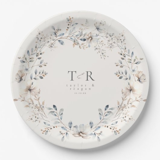 Delicate Wildflower Waterverf Wedding ID1102 Papieren Bordje (Voorkant)