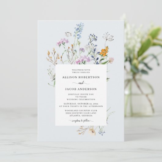 Delicate Wildflower Wedding Invitation Kaart (Staand voorkant)