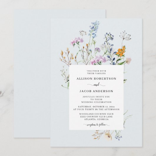 Delicate Wildflower Wedding Invitation Kaart (Voorkant / Achterkant)