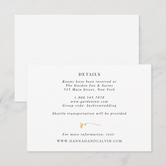 Delicate Wildflower Wedding — Kaart met details (Voorkant / Achterkant)