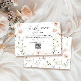 Delicate Wildflower Wedding QR-code RSVP Kaartje