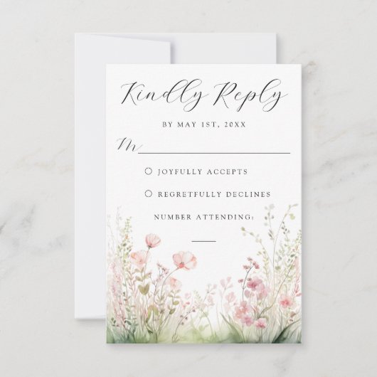 Delicate Wildflower Wedding RSVP Kaart (Voorkant)