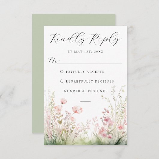 Delicate Wildflower Wedding RSVP Kaart (Voorkant / Achterkant)