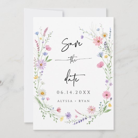 Delicate Wildflower Wedding Save the Date Card Kaart (Voorkant)