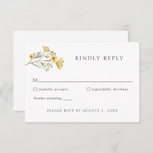 Delicate Wildflower Yellow Weddenschap RSVP-respon Kaart (Voorkant / Achterkant)
