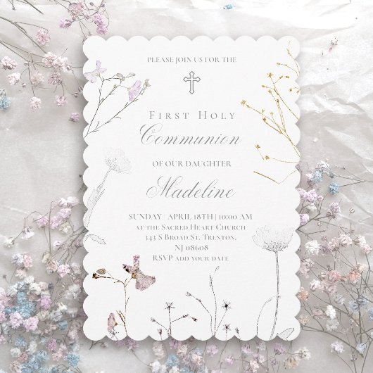 delicate wildflowers First Holy Communion Kaart