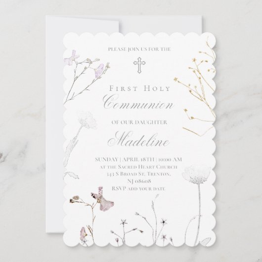 delicate wildflowers First Holy Communion Kaart (Voorkant)