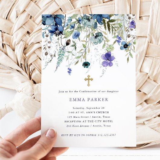 Delicate Wildflowers Paarse en blauwe bevestiging Kaart