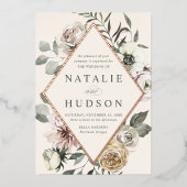 Delicate Winter Bloemen Lijst Ivoor Bruiloft Folie Uitnodiging (Voorkant)