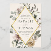 Delicate Winter Bloemen Lijst Ivoor Bruiloft Folie Uitnodiging (Voorkant)