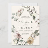 Delicate Winter Bloemen Lijst Ivoor Bruiloft Kaart (Voorkant)