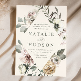 Delicate Winter Bloemen Lijst Ivoor Bruiloft Kaart