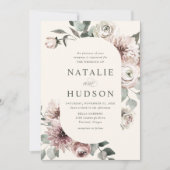 Delicate Winter Bloemen Lijst Ivoor Bruiloft Kaart (Voorkant)