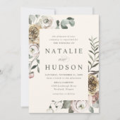 Delicate Winter Bloemen Lijst Ivoor Bruiloft Kaart (Voorkant)