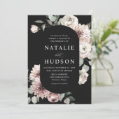 Delicate Winter Bloemen Lijst Zwart Bruiloft Kaart (Staand voorkant)