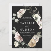 Delicate Winter Bloemen Lijst Zwart Bruiloft Kaart (Voorkant)