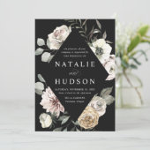 Delicate Winter Bloemen Lijst Zwart Bruiloft Kaart (Staand voorkant)