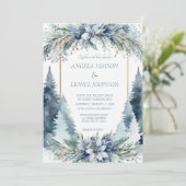 Delicate Winter Bloemen Pine Trees bruiloft Kaart (Staand voorkant)