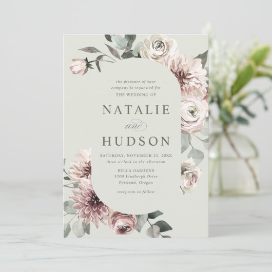 Delicate Winter Bloemstuk Trouw Kaart (Staand voorkant)