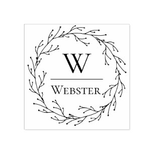 Delicate Winter Branch Wreath Monogram Rubberstempel