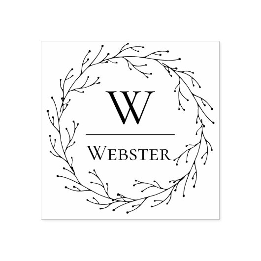 Delicate Winter Branch Wreath Monogram Rubberstempel (Afrduk)