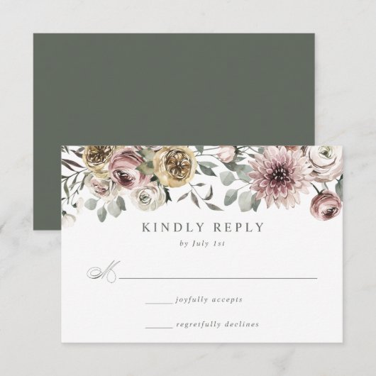 Delicate Winter Floral Wedding RSVP Kaartje (Voorkant / Achterkant)