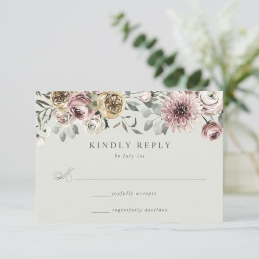 Delicate Winter Floral Wedding RSVP Kaartje (Staand voorkant)