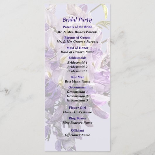 Delicate Wisteria Wedding Programme Programmakaart (Achterkant)