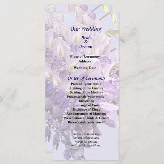 Delicate Wisteria Wedding Programme Programmakaart (Voorkant / Achterkant)