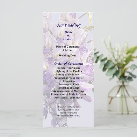 Delicate Wisteria Wedding Programme Programmakaart (Staand voorkant)