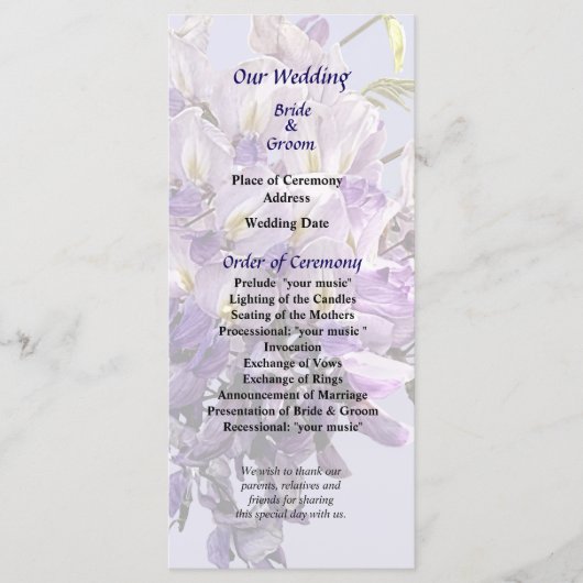 Delicate Wisteria Wedding Programme Programmakaart (Voorkant)