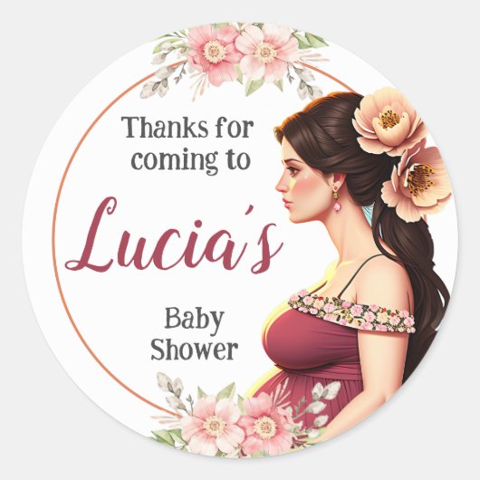 Delicate with Pregnant Woman and Flower Details Ronde Sticker (Voorkant)