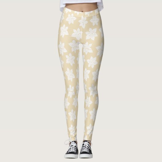 Delicate witte bloei patroon leggings (Voorkant)