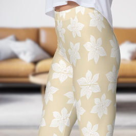 Delicate witte bloei patroon leggings