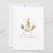 Delicate Witte Bloem Gouden Eenhoorn Meisje Verjaa Kaart (Achterkant)