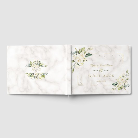 Delicate Witte Bloem Gouden Glitter Frame Trouw Gastenboek (Volledig)