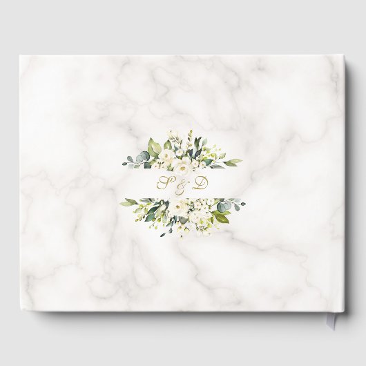 Delicate Witte Bloem Gouden Glitter Frame Trouw Gastenboek (Achterkant)