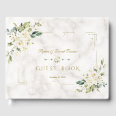 Delicate Witte Bloem Gouden Glitter Frame Trouw Gastenboek (Voorkant)
